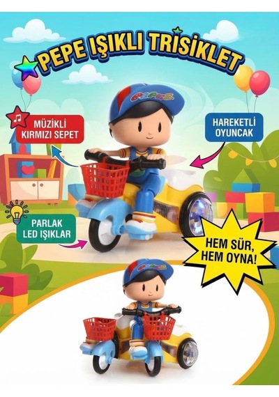 Pepee Işıklı Müzikli Bisiklet 19 Cm Renkli Işıklı Eğlenceli Ve Eğitici Pilli Figür Oyuncak