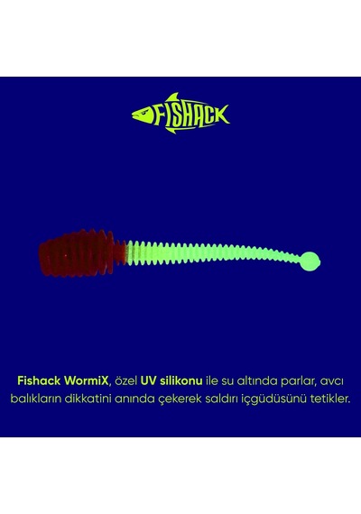 Silikon Kurt Yem - 2,1g 70mm - Fishack Wormix - 10 Adet - Uv - Kırmızı/beyaz