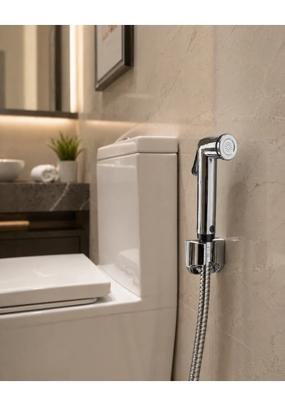 Su Tasarruflu Taharetmatik El Spreyi Stoplu Banyo Temizlik Seti Gümüş