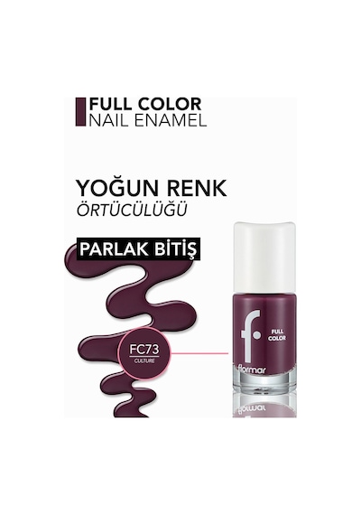 Flormar Yoğun Renk Veren Parlak Oje (Koyu Mor) - Full Color Nail Enamel - FC73 CULTURE - 8690604593231