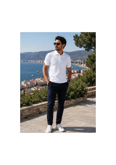Luxıc Core Erkek Polo Yaka Beyaz Tişört Likralı Pike Kumaş Terletmez Slim Fit Günlük Şık Tasarım