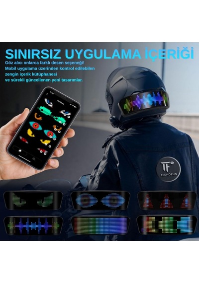 Teknofun Akıllı Kask Led Ekranı - Bluetooth App Kontrollü Sinyal Ve Hız Göstergeli - 1 Adet