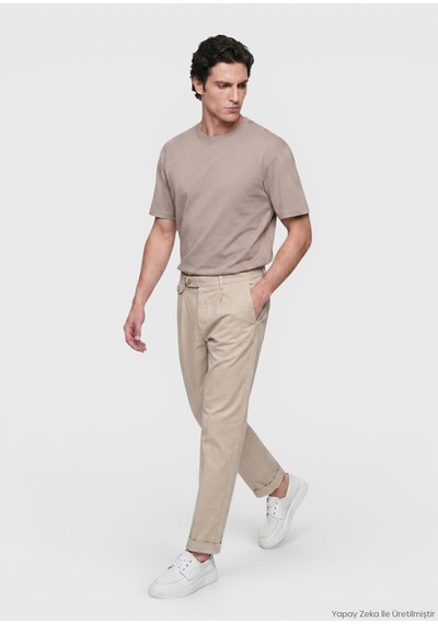Ramsey Bej Düz Bisiklet Yaka %100 Pamuk T-shirt bej beige