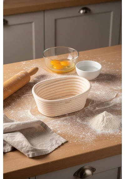 Bambum Puder - Ekmek Mayalama Sepeti Oval 17 Cm Ahşap