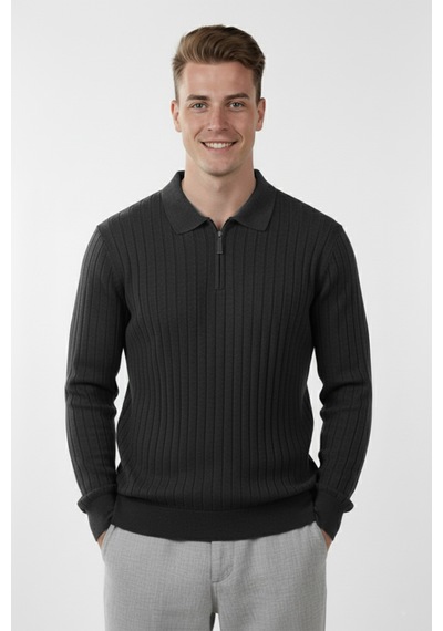 Rizzup Erkek Füme Slim Fit Polo Yaka Triko Kazak - Yumuşak Dokulu Esnek Ve Şık Görünüm 2605305 Rizzup Erkek Füme Slim Fit Polo Yaka Triko Kazak - Yumuşak Dokulu Esnek Ve Şık Görünüm 2605305