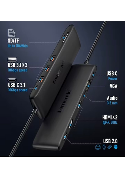 Lemorele 13'ün 1'i 4k30hz Hdmı/usb 3.0/pd 100w/3.5 Mm/vga/sd/tf K