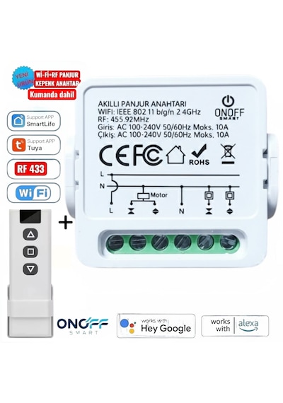 Onoff Tuya Wifi + Rf Akıllı Kepenk Panjur Anahtar Röle 10 Amper Panjur Kumandası Dahil Tuya Wifi