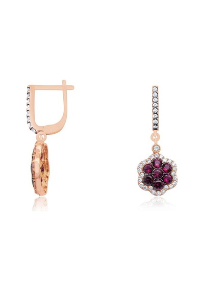Diamond Line - Gülaylar - Pembe Altın 14 Ayar Trend Renkli  Taşlı