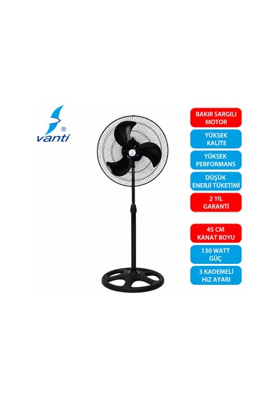 Vanti 130 Watt Sanayi Ayaklı Vantilatör Metal Pervane 46cm 19inç Kcf276