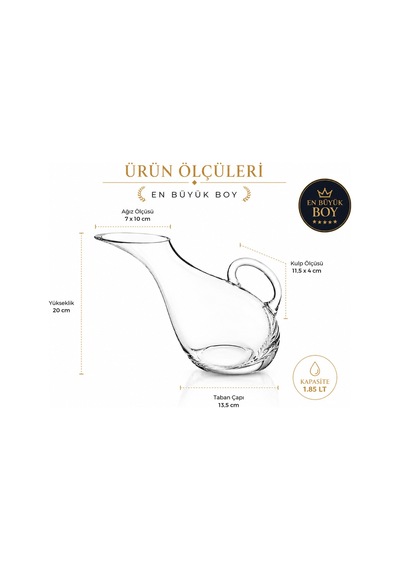 Büyük Hacimli,el Yapımı, Yatık Ördek Modeli Cam Sürahi,karaf, Sunum Sürahisi, 1,85 Lt, Dekoratif Şık, Üst Kalite Premium Karaf/sürahi/dekantör