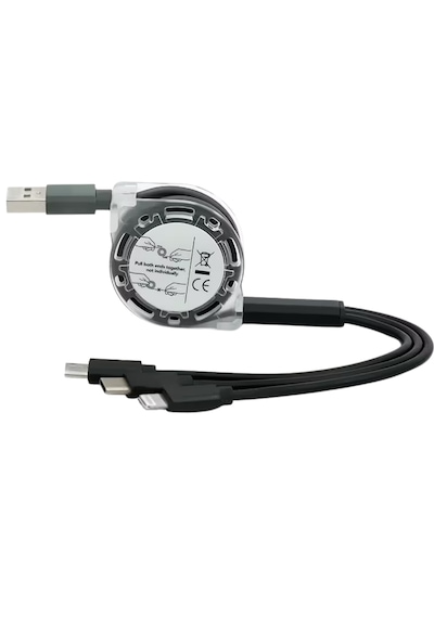 Alfais 6002 Usb To Type-c Micro Usb Lightning Çoklu Şarj Kablosu Universal Makaralı 3'ü 1 Arada