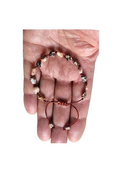 Doğal Leopar Jasper Bileklik Makrome Ayarlı 318-5 Çok Renkli