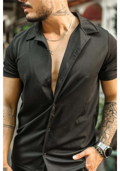 Erkek Siyah Slim Fit Alt Üst Şort Takım-gmlksrt01r01s Siyah Siyah
