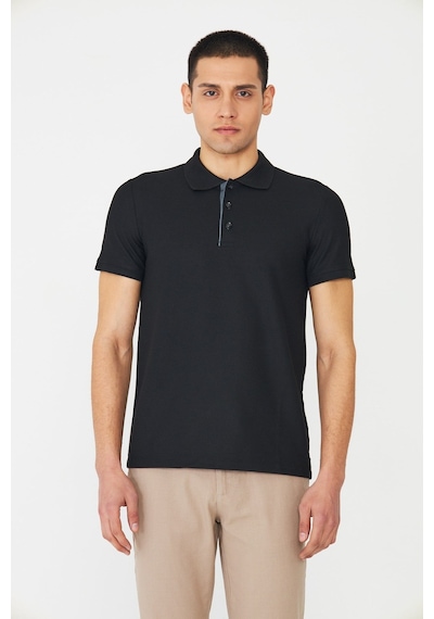 Siyah Modern Kesim Polo Yaka Erkek T-shirt Siyah
