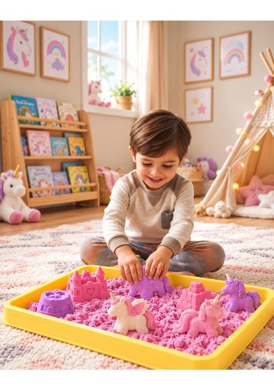 Pony Temalı Kinetik Kum 500 Gr 6 Adet 3d Kalıplı Ve Kum Havuzlu Yapışmaz Kurumaz Oyuncak Kum Seti Çok Renkli