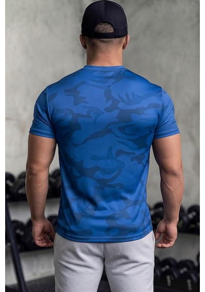 Serablanka Erkek Nem Emici Hızlı Kuruma Atletik Teknik Kamuflaj Desenli Spor T-shirt Mavi