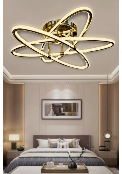 Atom Çift Ledli 3 Kol Led Avize - Kumandasız / Gold Gold