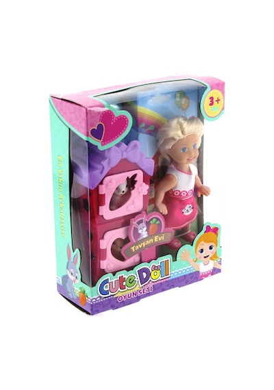 Cute Doll Mini Bebek Tavşanlı Ve İki Katlı Kulübe Oyun Seti