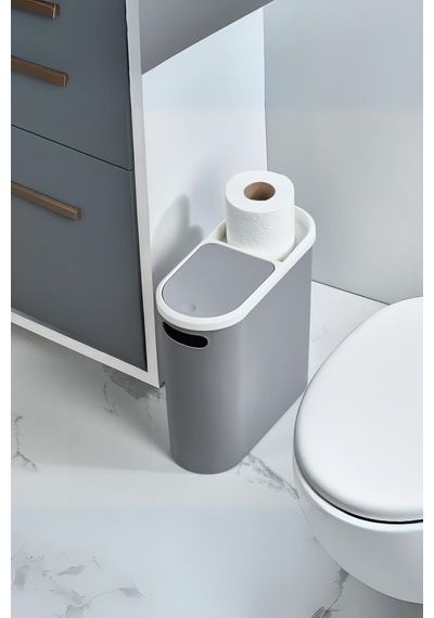 Gri Kapaklı Wc Kağıtlıklı Çöp Kovası & Ofis Çöp Kovası 10 Lt Beyaz