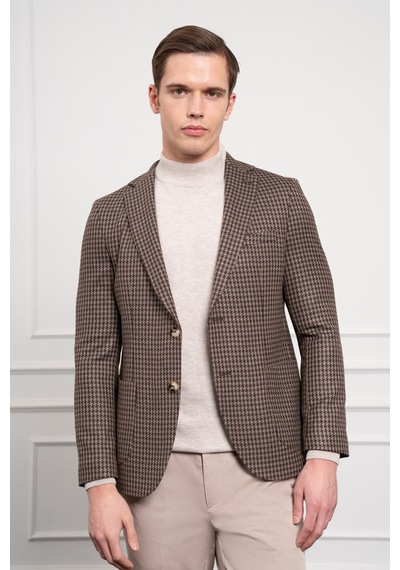 Morven Erkek Kahve Dokuma Slim Fit Dar Kesim Mono Yaka Ceket 25ks002002400 Kahve
