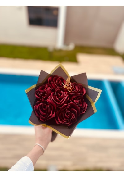 7'gül Buketi Yapay Çiçek Bordo-siyah