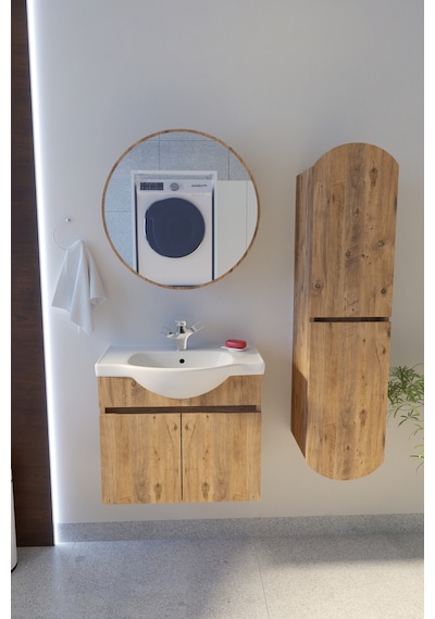 Makbulce Erciyes Havlu Dolaplı 65cm Seramik Lavabolu Mdf Oval Aynalı Banyo Dolabı Atlantik Çam Makbulce Erciyes Havlu Dolaplı 65cm Seramik Lavabolu Mdf Oval Aynalı Banyo Dolabı Atlantik Çam
