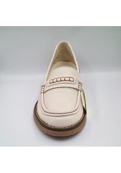 Mammamia D25ya-3260 Kadın Deri Loafer Ayakkabı Bej Pen/taba Pen