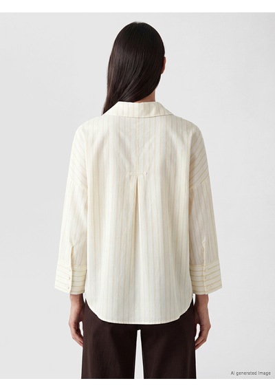 Lcw Everyday Ekru Çizgili Oversize Kadın Gömlek