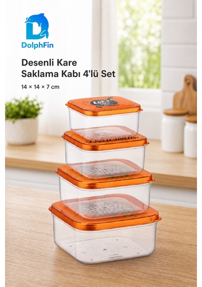 Kare Saklama Kabı 4'lü Set Çok Renkli 14 14 7 Cm