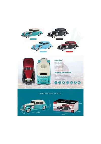 Retro Bluetooth Hoparlör 10w Vintage Araba Tasarımlı Fm Radyo Usb Tf Kart Destekli Tws Stereo