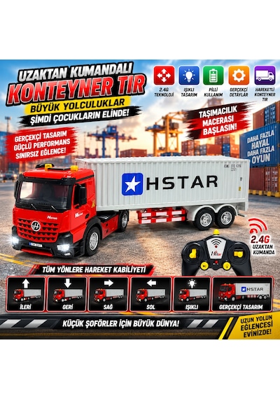 Uzaktan Kumandalı Konteyner Taşıyıcı Tır Oyuncak 2.4g Işıklı Hareketli Büyük Tır Çocuk Oyuncağı