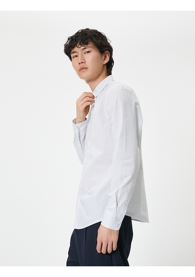 Koton Slim Fit Gömlek Yarım İtalyan Yaka Düğmeli Pamuklu Mavi Desenli 4sam60082hw Mavi Desenli