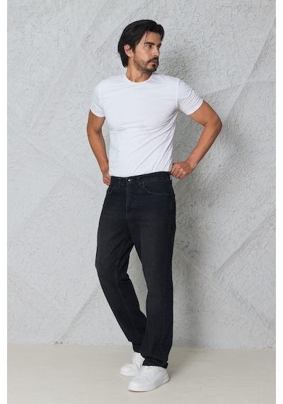 Blayn Jeans Erkek Antrasit Baggy Kot Pantolon - Geniş Kalıp Günlük Rahat Denim Jean siyah