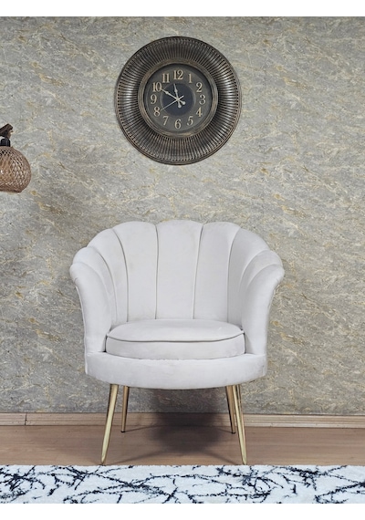 Zafir Tekli İstiridye Gold Kaplama Sivriltme Ayak Çay Seti Koltuk Tekli Berjer , Balkon, Salon, Ofis Krem