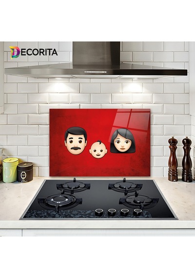 Decorita Emoji Ailesi Anne & Baba & Çocuk Cam Ocak Arkası 40x60cm