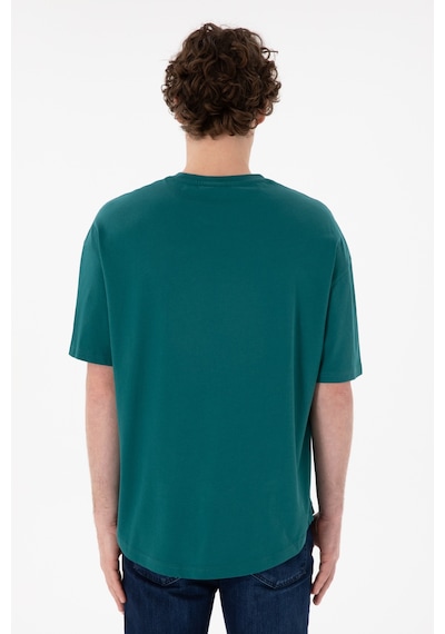 U.S. Polo Assn. Erkek Long Fit Bisiklet Yaka Koyu Yeşil Basic Tişört 50305988-VR101