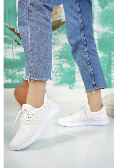 Nesil Shoes Bw 010 Beyaz Triko Örgü Kadın Sneakers-beyaz Beyaz