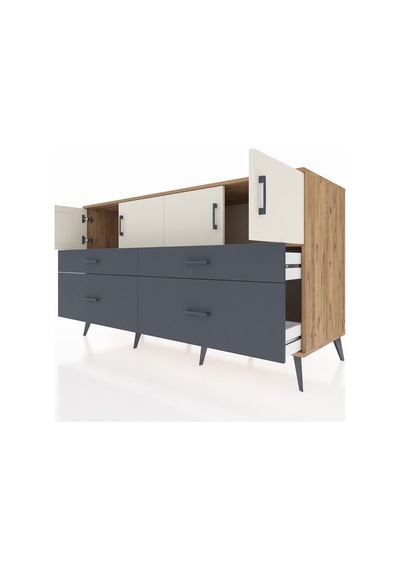 Kronos Konsol 2 Raflı 4 Çekmeceli 4 Kapaklı 176x59x99 Çam-aytaşı/ Çam-aytaşı/antrasit