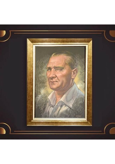 Altın Varaklı Çerçeveli Paspartulu Atatürk Tablo Hk1899