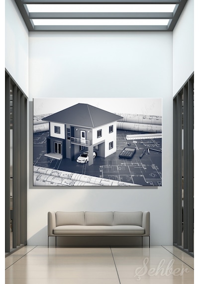 Yatay Tekli Kanvas Tablo Modern Emlak Ofisi İnşaat Gyo Mimarlık Dubleks Ev 3d Render 2228