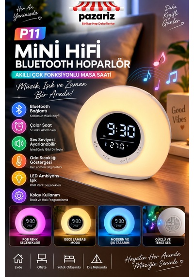 P11 Mini Hifi Bluetooth Hoparlör Saat, Çalar Saat, Rgb Led Gece Lambası, Termometre Ve Kablosuz Şarj Destekli Dijital Masa Saati Çok Fonksiyonlu Akıllı Hoparlör P11 Mini Hifi Bluetooth Hoparlör Saat, Çalar Saat, Rgb Led Gece Lambası, Termometre Ve Kablosuz Şarj Destekli Dijital Masa Saati Çok Fonksiyonlu Akıllı Hoparlör