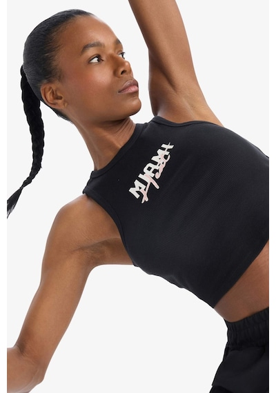 Defacto NBA Miami Heat Crop Bisiklet Yaka Fitilli Kaşkorse Sporcu Atlet D8800AX25SP Siyah