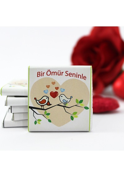 Dark Brown BİR ÖMÜR SENİNLE Yazılı Madlen Çikolata Bitter ve Sütlü 72 Adet