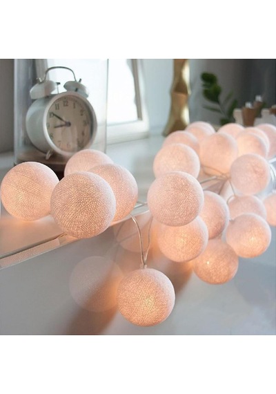 2 Metre 10 Led Büyük Kristal Top Işık Pilli 2 Kademeli 6 Cm Top Boyu Açık Beyaz