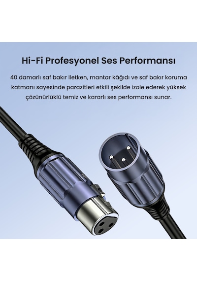Veggieg Xlr Erkek Dişi Profesyonel Mikrofon Kablosu Hi-fi Ses Kalitesi Ofc Bakır Enstrüman Ses Kablosu 20 Metre