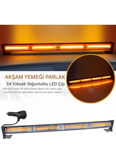 Turuncu Tepe Çakar Bar Led 60cm 12-24v Off Road Çekici Traktör İkaz Lambası Çakar 15 Modlu