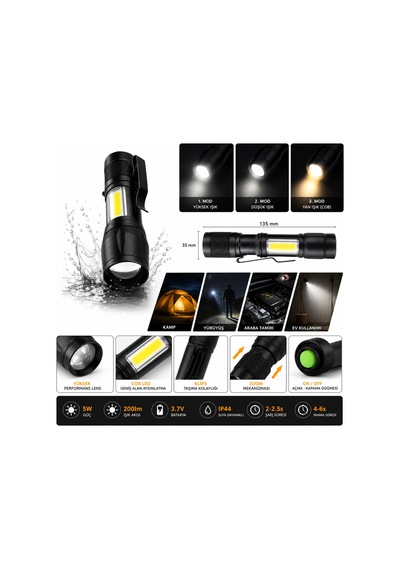 3'lü Şarjlı Led Fener Seti Usb Şarjlı El Feneri Kafa Lambası Kamp Lambası Güçlü Işık Acil Durum Outdoor Beyaz