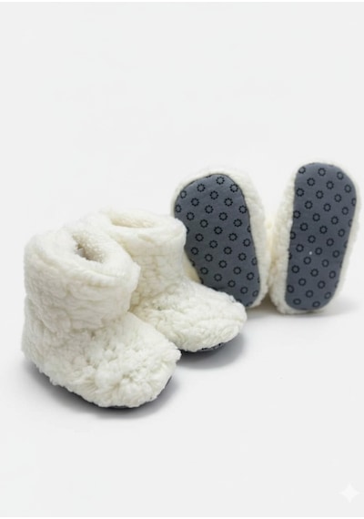 Balbeybi Beyaz Çocuk Panduf Kaydırmaz Taban, Welsoft Polar, Terletmeyen Ev Patiği Unisex Beyaz
