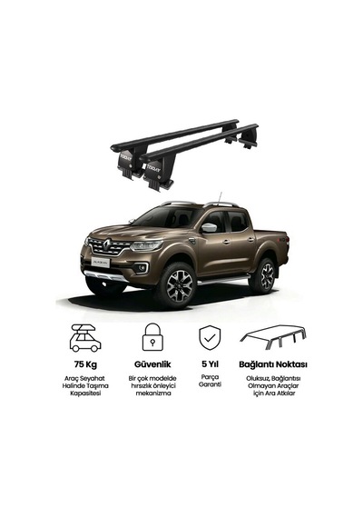 Royal Renault Alaskan 2016 Ve Sonrası Uyumlu Siyah Ara Atkı Port Bagaj Tavan Barı