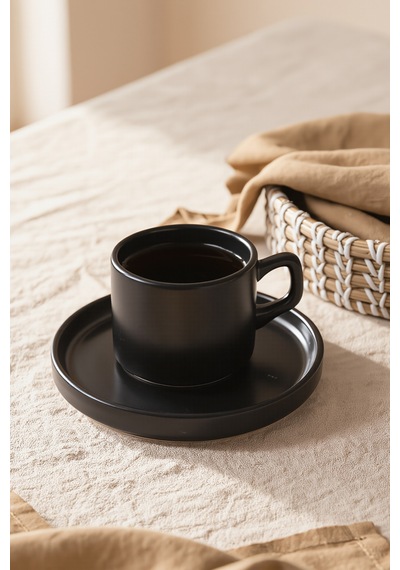 Keramika Mat Siyah Stackable Çay Takımı 8 Parça 4 Kişilik